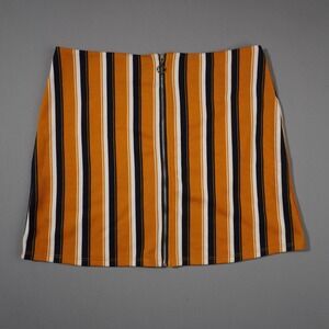 Luna Chix women's Striped Mini Skirt Mustard Navy White Front Zip Knit Size M